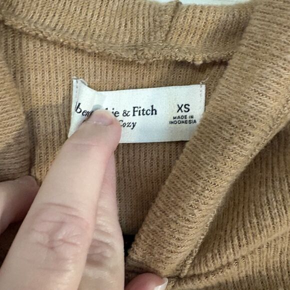 Abercrombie & Fitch Brown ribbed hooded sweater XS oversized Cozycore Loungewear - Picture 4 of 14
